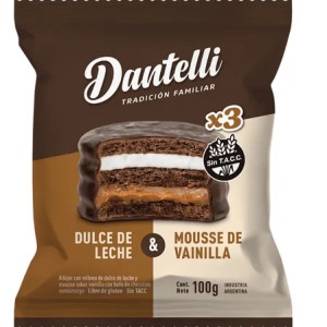Alfajor Dulce De Leche Y Mousse De Vainilla Triple Sin Tacc X 100 Grs - Dantelli 
